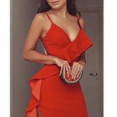 Halter Ruffles Hem High Slit Party Dress Spaghetti Strap V Neck Sexy Long Dress Summer Elegant Formal Maxi Vestidos